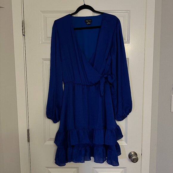 Women's Plus Size Arya Cobalt Faux-Wrap Dress - City Chic - Picture 1 of 7